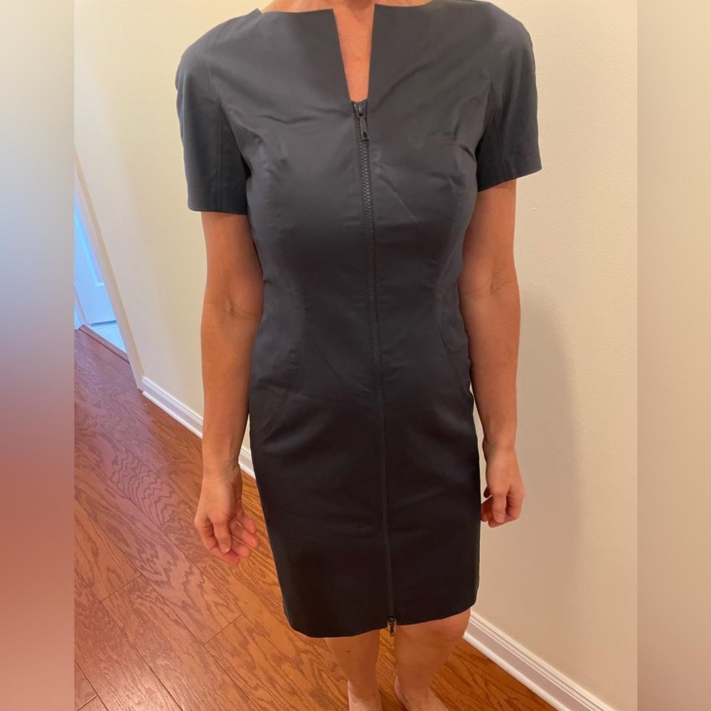 Lafayette blue modern zipper front dress size 2